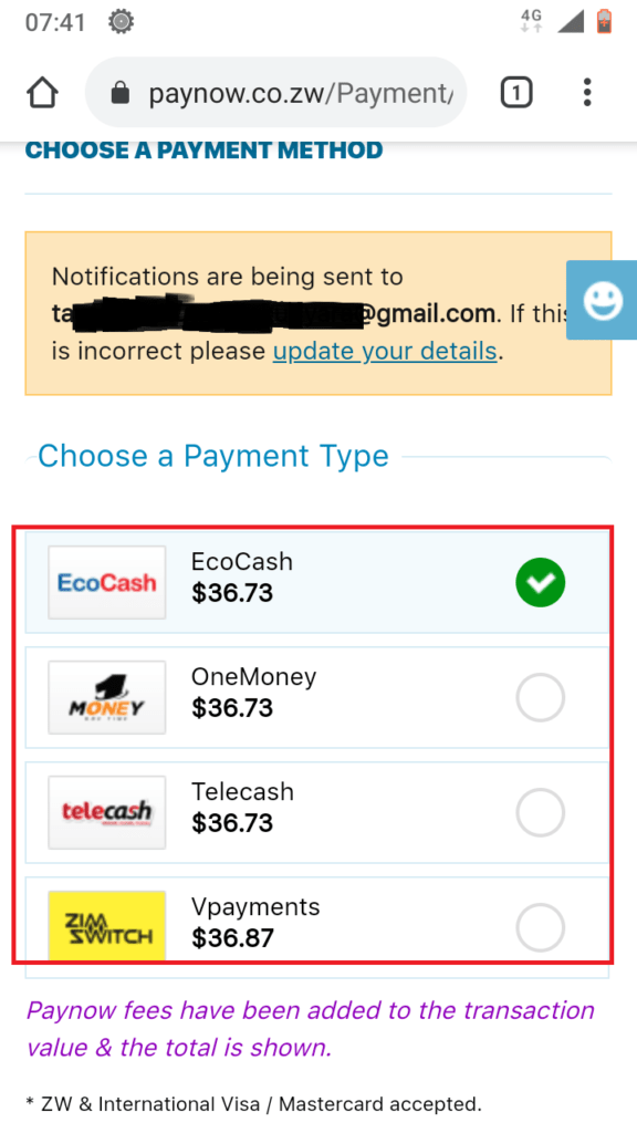 Eduzim payment methods