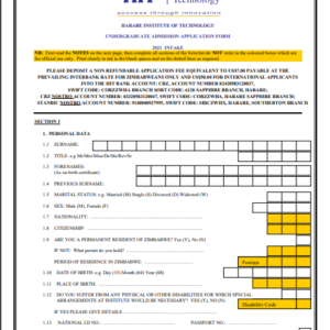 Harare Institute of Technology undergraduate application form