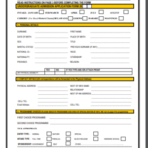 UZ Undergraduate Application Form