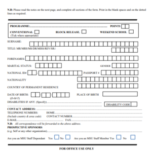 MSU Undergraduate app form