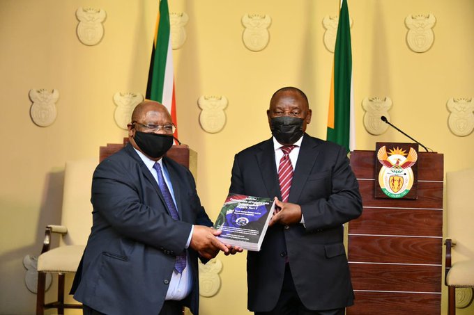 Acting Chief Justice Raymond Zondo hands over the first part of the State Capture Commission of Inquiry's report to President Cyril Ramaphosa