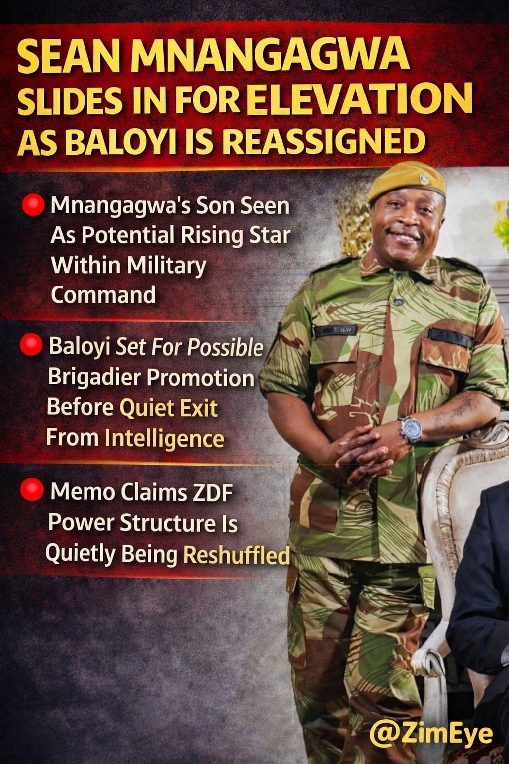 Sean Mnangagwa Slides in For Elevation as Baloyi is Reassigned – Eduzim News