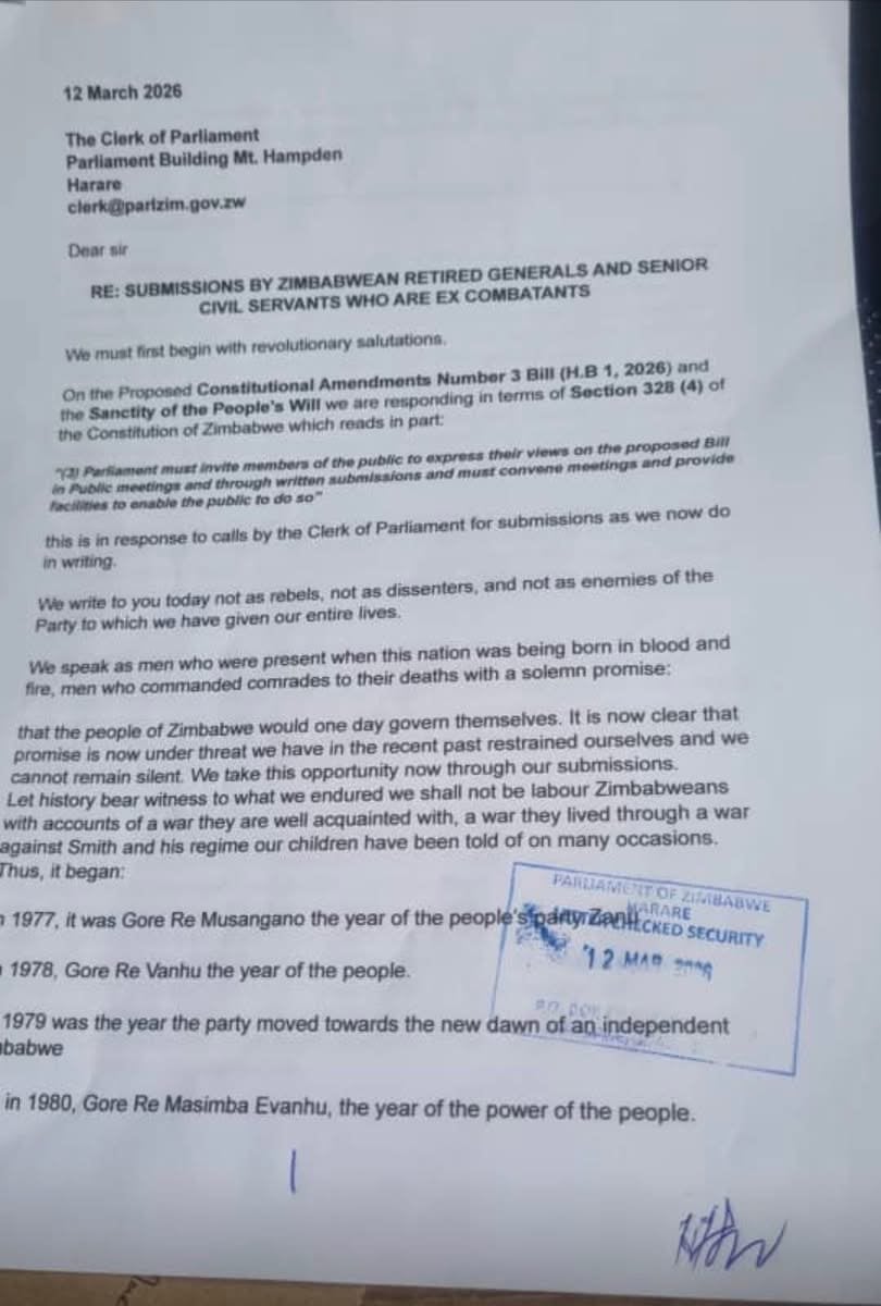 ex-Military Generals Ask Parliament To Disregard ED’s 3rd Term Bill | Full Text